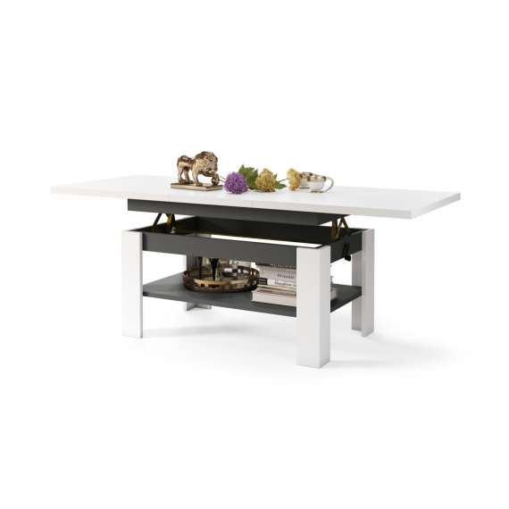 Sofabord Rio 130x55/67 cm - hvit matt - antrasitt - justerbar høyde og bredde