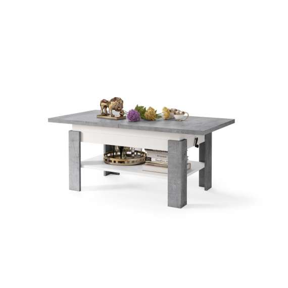 Sofabord Rio 130x55/67 cm - betong - hvit matt - justerbar høyde
