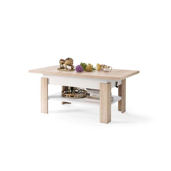 Sofabord Rio 130x55/67 cm - eik sonoma - hvit matt - justerbar høyde