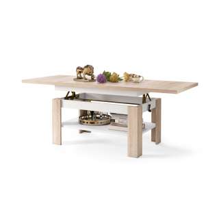 Sofabord Rio 130x55/67 cm - eik sonoma - hvit matt - justerbar høyde