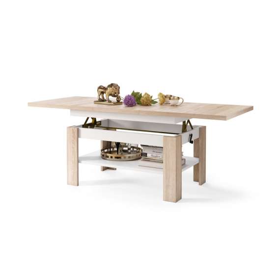 Sofabord Rio 130x55/67 cm - eik sonoma - hvit matt - justerbar høyde