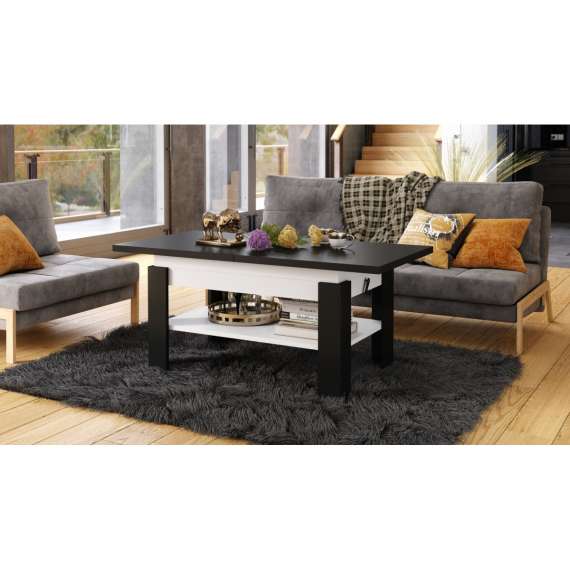 Sofabord Rio130x55/67 cm - svart matt - hvit matt - justerbar høyde