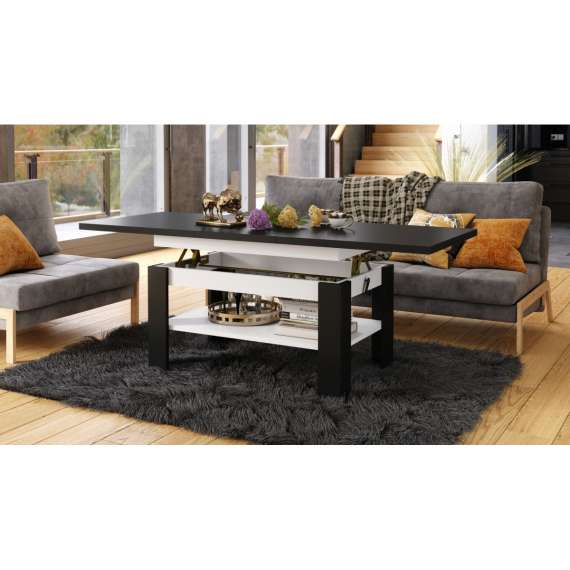 Sofabord Rio130x55/67 cm - svart matt - hvit matt - justerbar høyde