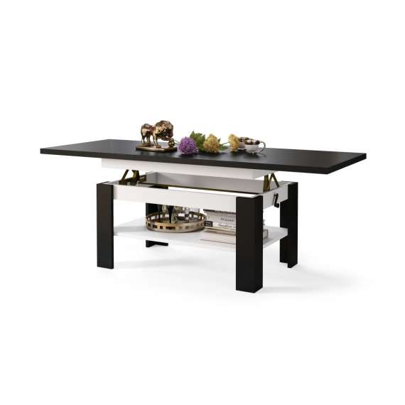 Sofabord Rio130x55/67 cm - svart matt - hvit matt - justerbar høyde