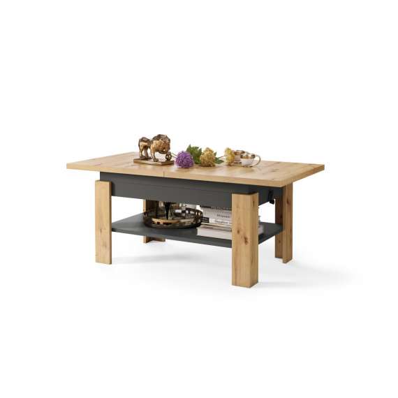 Sofabord Rio 130x55/67 cm - eik artisan - antrasitt - justerbar høyde