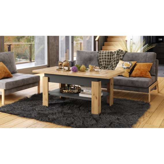 Sofabord Rio 130x55/67 cm - eik artisan - antrasitt - justerbar høyde