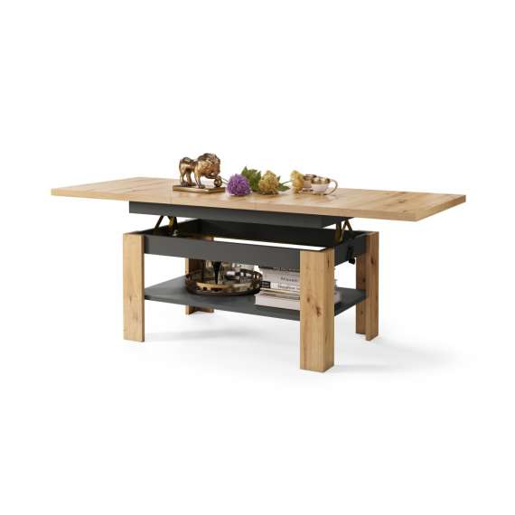 Sofabord Rio 130x55/67 cm - eik artisan - antrasitt - justerbar høyde