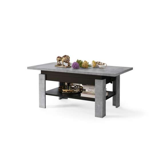 Sofabord Rio 130x55/67 cm - betong - svart matt - justerbar høyde