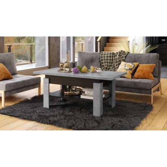 Sofabord Rio 130x55/67 cm - betong - svart matt - justerbar høyde