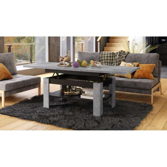 Sofabord Rio 130x55/67 cm - betong - svart matt - justerbar høyde