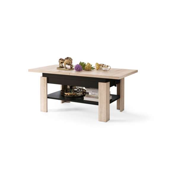 Sofabord Rio 130x55/67 cm - eik sonoma - svart matt - justerbar høyde