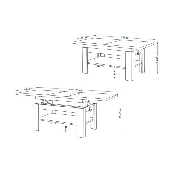 Sofabord Rio 130x55/67 cm - eik sonoma - svart matt - justerbar høyde