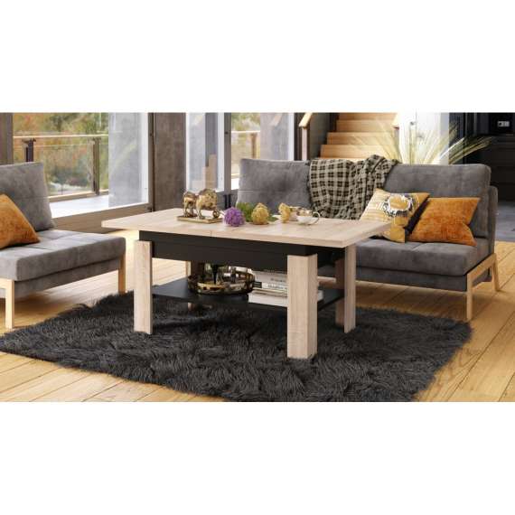 Sofabord Rio 130x55/67 cm - eik sonoma - svart matt - justerbar høyde