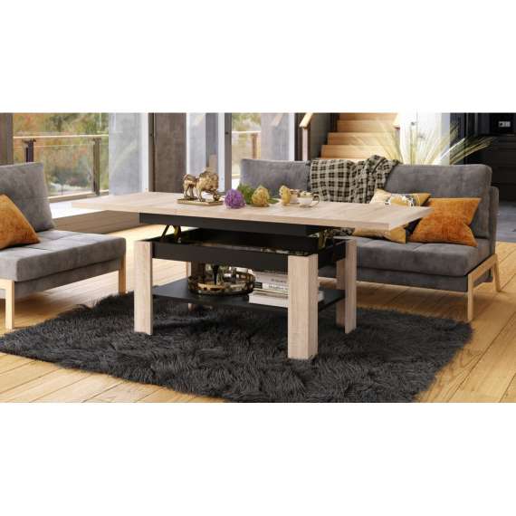 Sofabord Rio 130x55/67 cm - eik sonoma - svart matt - justerbar høyde