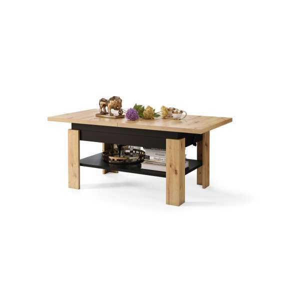 Sofabord Rio 130x55/67 cm - eik artisan - svart matt - justerbar høyde