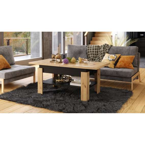 Sofabord Rio 130x55/67 cm - eik artisan - svart matt - justerbar høyde