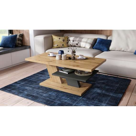 Sofabord Cliff 110 cm - eik artisan - antrasitt - med hylle