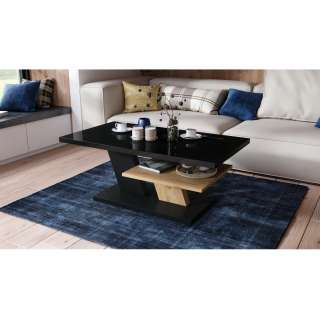 Sofabord Cliff 110 cm - svart høyglans - eik craft