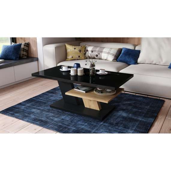 Sofabord Cliff 110 cm - svart høyglans - eik craft