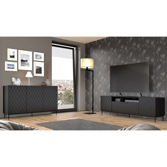Tv-benk Diuna 145x60 cm - Svart matt/Svart