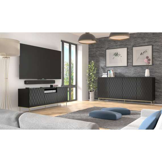 Tv-benk Diuna 145x60 cm - Svart matt/Svart