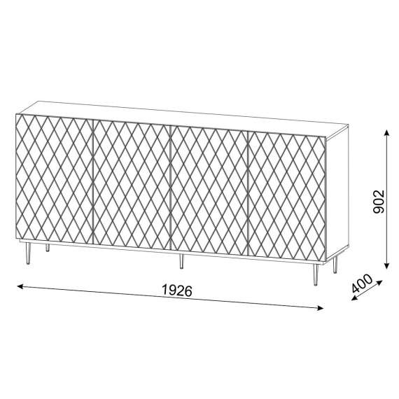 Skjenk Diuna 193x90 cm - Hvit matt/Svart