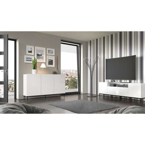 Skjenk Diuna 193x90 cm - Hvit matt/Svart