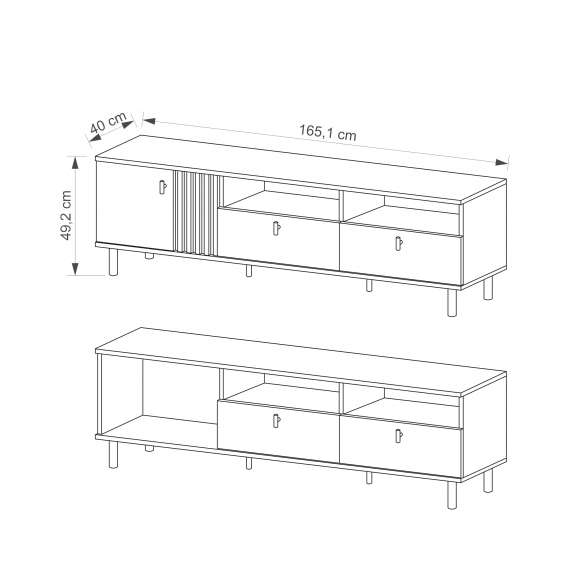 Tv-benk Madis 165x49 cm - 1 dør - 2 skuffer - 2 hyller