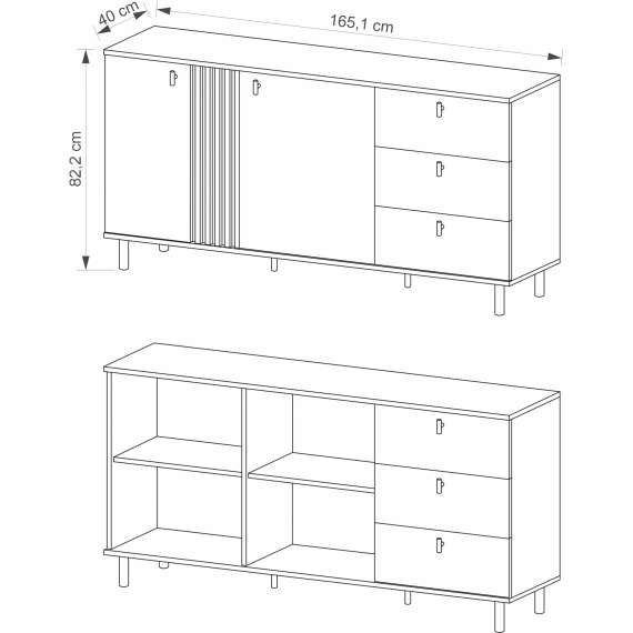 Skjenk Madis 165x88 cm - 3 skuffer - 2 dører