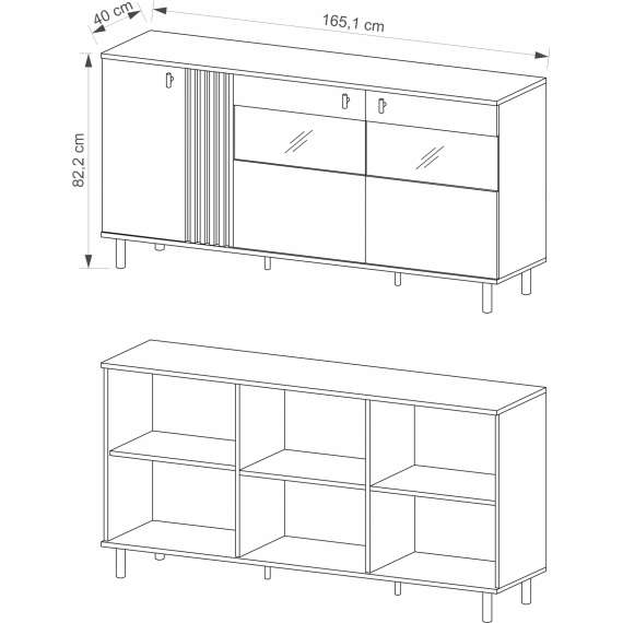 Skjenk Madis 165x88 cm - 3 dører - Glassdører