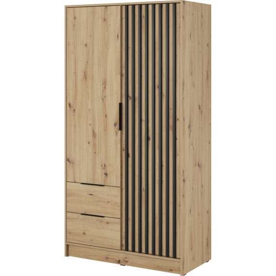 Garderobeskap Nelly 105x200 cm - 2 dører - 2 skuffer - Spiler