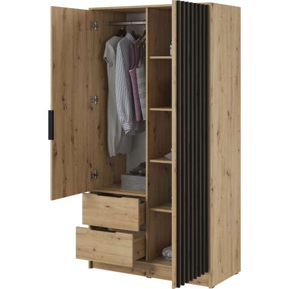 Garderobeskap Nelly 105x200 cm - 2 dører - 2 skuffer - Spiler