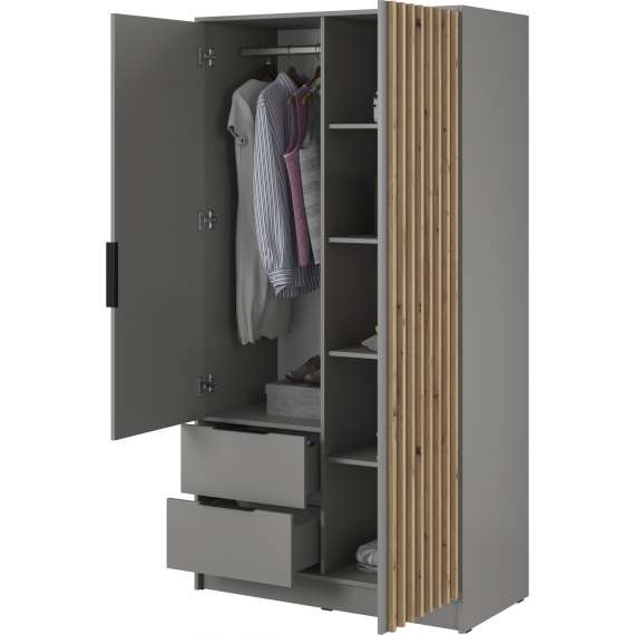 Garderobeskap Nelly 105x200 cm - 2 dører - 2 skuffer - Spiler