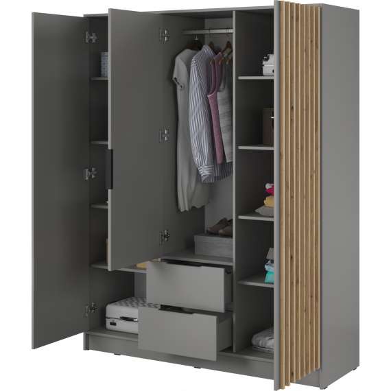 Garderobeskap Nelly 155x200 cm - 3 dører - Speil - Spiler