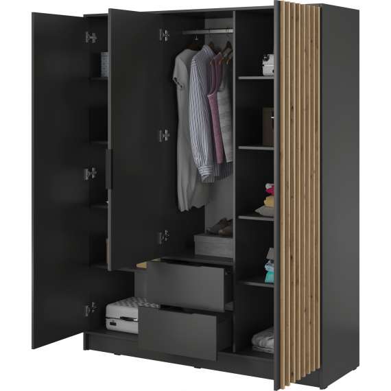 Garderobeskap Nelly 155x200 cm - 3 dører - Speil - Spiler