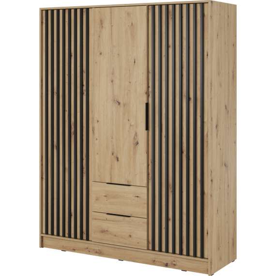 Garderobeskap Nelly 155x200 cm - 3 dører - 2 skuffer - Spiler