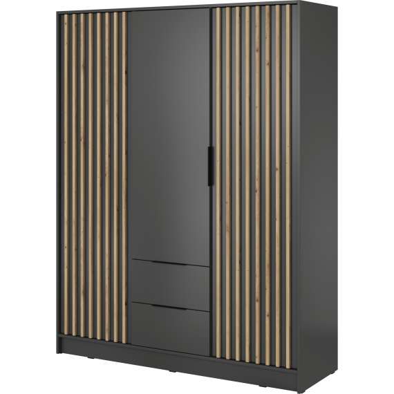 Garderobeskap Nelly 155x200 cm - 3 dører - 2 skuffer - Spiler