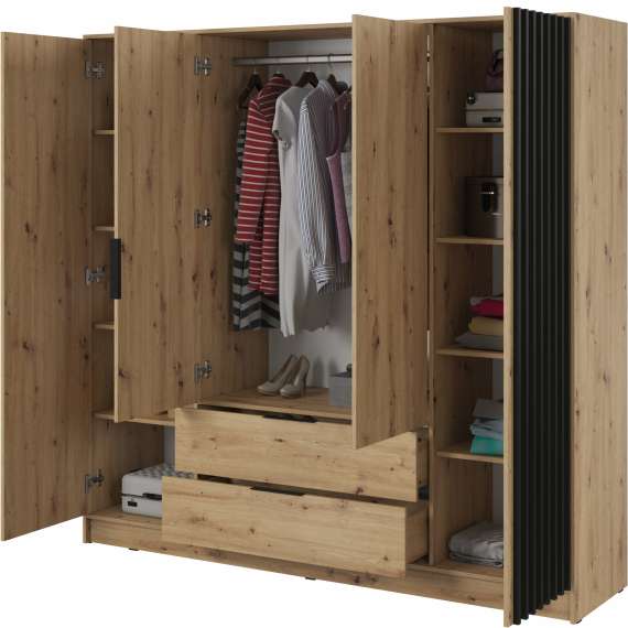 Garderobeskap Nelly 206x200 cm - 4 dører - 2 skuffer - Spiler