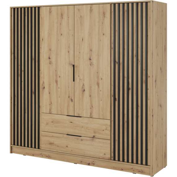 Garderobeskap Nelly 206x200 cm - 4 dører - 2 skuffer - Spiler