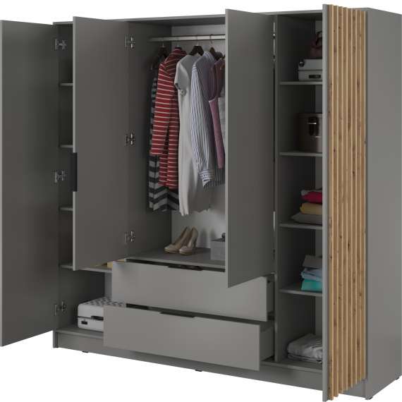 Garderobeskap Nelly 206x200 cm - 4 dører - 2 skuffer - Spiler