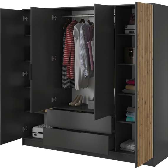 Garderobeskap Nelly 206x200 cm - 4 dører - 2 skuffer - Spiler