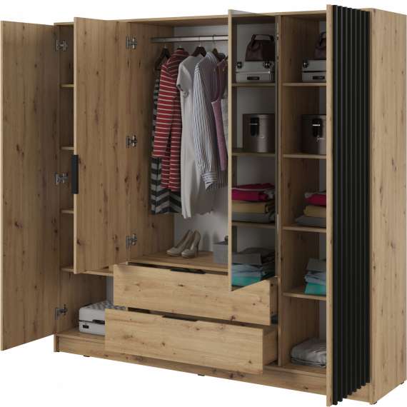 Garderobeskap Nelly 206x200 cm - 4 dører - Speil - Spiler