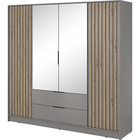 Garderobeskap Nelly 206x200 cm - 4 dører - speil - spiler
