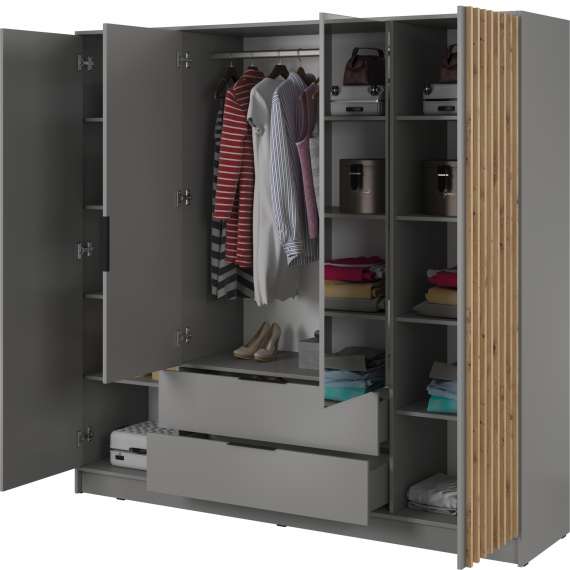 Garderobeskap Nelly 206x200 cm - 4 dører - speil - spiler