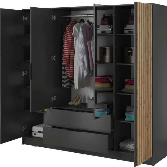 Garderobeskap Nelly 206x200 cm - 4 dører - speil - spiler