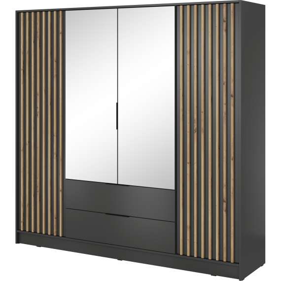 Garderobeskap Nelly 206x200 cm - 4 dører - speil - spiler