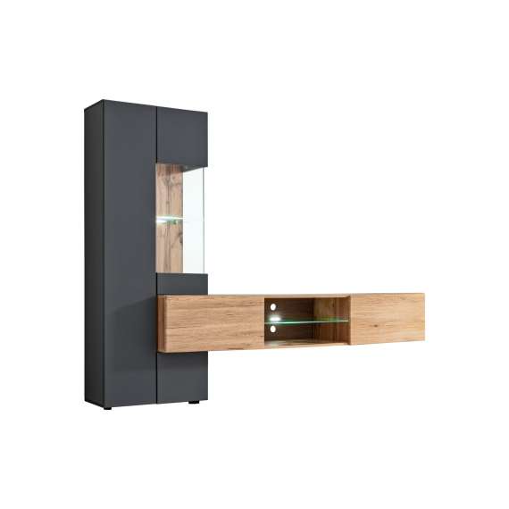 Seksjon / mediamøbler TRY - antrasit - eik wotan -  210 cm