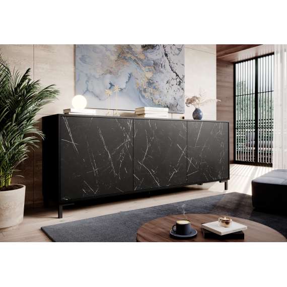 Skjenk Marmea 200x80 cm - Marmor - 3 dører - med ben