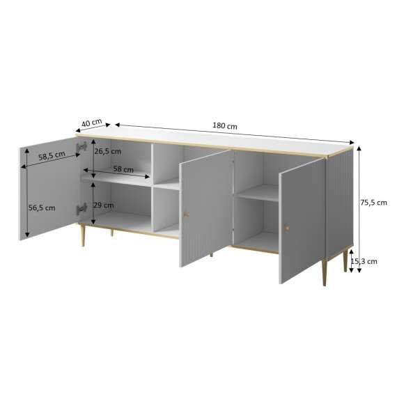 Skjenk Glameo 180x75 cm - 3 dører - med spiler