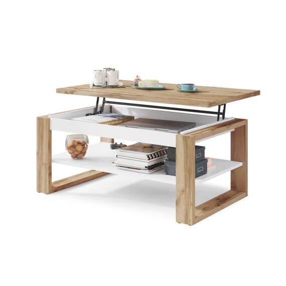 Sofabord Alvin 110 cm - Eik - Hvit - hev og senk stuebord